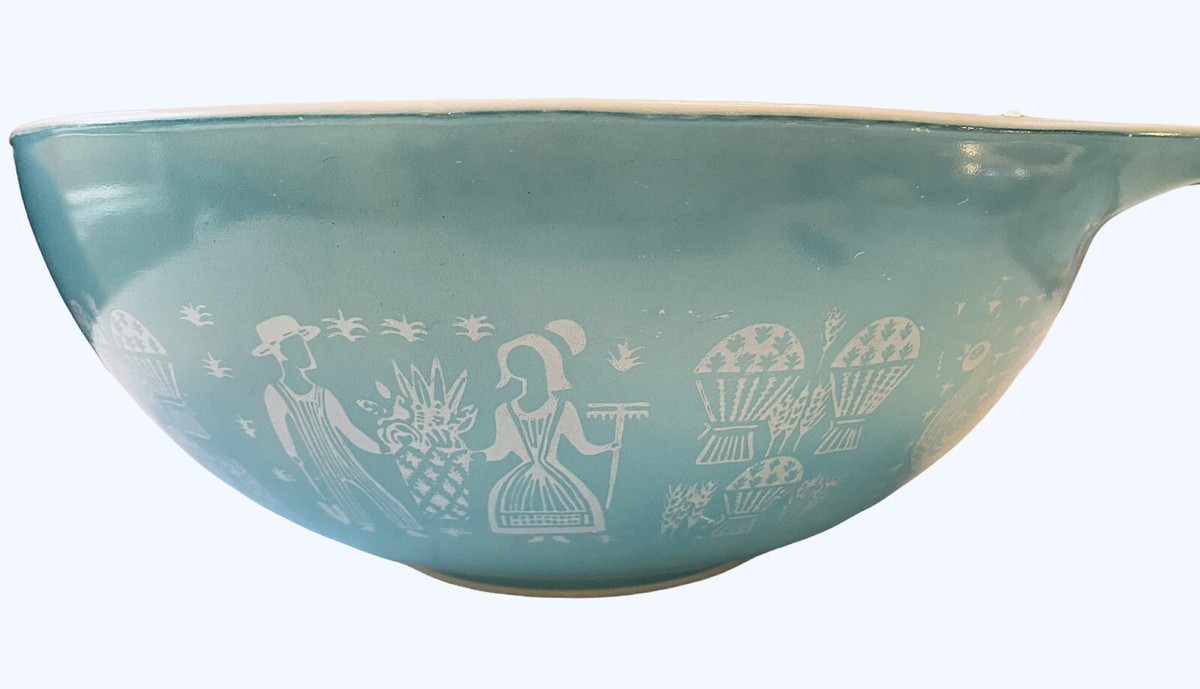Vtg. Pyrex 4 Quart Butter Print #444 Mixing Bowl Turquoise Blue