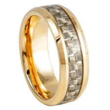 Tungsten Ring Band Yellow Gold Tone IP Plated High Polished For Men & Women