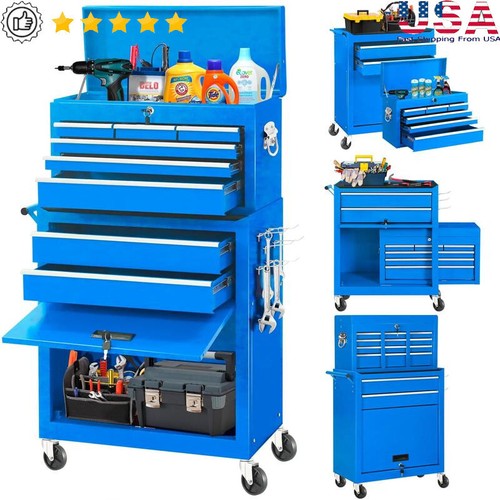 Steel Rolling Tool Chest 8 Drawers Garage Tool Storage Organizer Caster Wheels