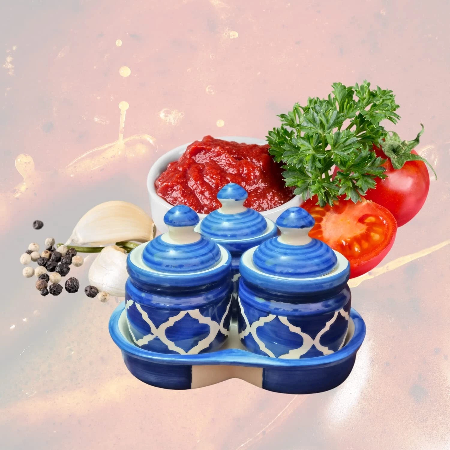 Ceramic Jars with Lid and Holding Tray Multipurpose Barni For Chutney Pickle Jar
Opens in a new wind