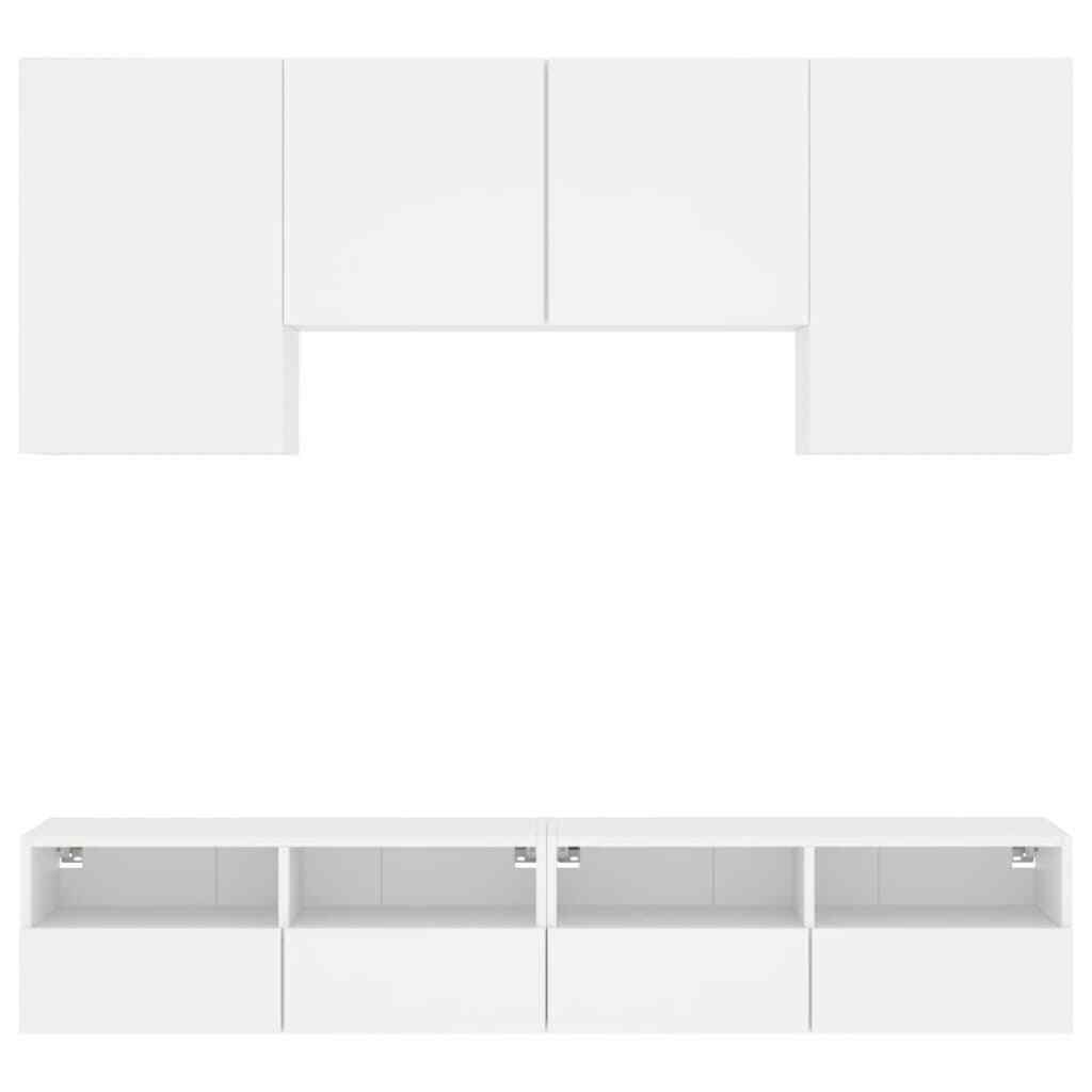 TV Wall Units 5 Piece Floating Unit White Engineered Wood