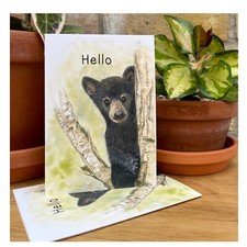 Black Bear Cub Notecards, Pack of 5 Folded Art Print Notecards with Envelopes