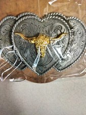 Ladies Triple Heart, with 3-D Bull or Steer metal belt Buckle, New 