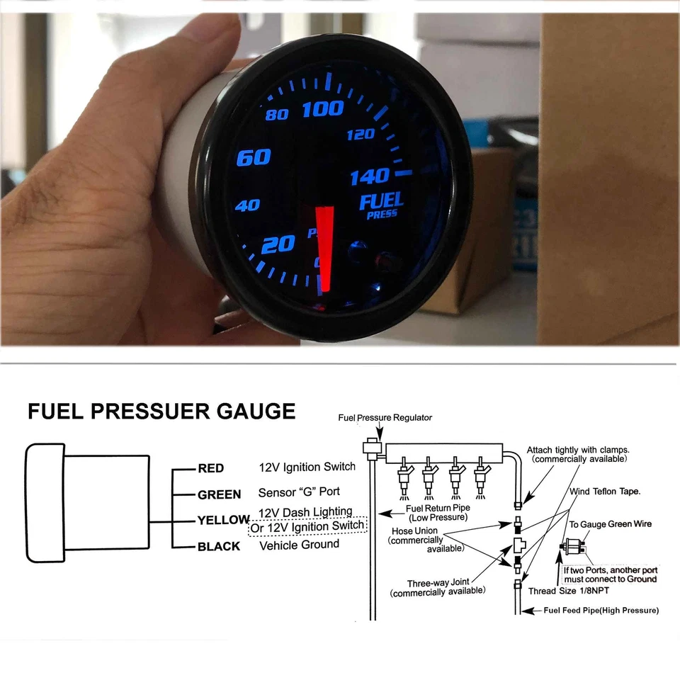 Medidor y sensor de presión de combustible digital LED de 7 colores 2-1/16" 52 mm 0-140 PSI Foto 4 de 4