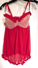 Jezebel Felina Red Mesh  Gold Lace Flyaway Babydoll Negligee w/Underwire Bra L