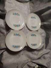 Vintage Fire King White Milk Glass Bonnie Blue Flowers Saucer Lot Of 4