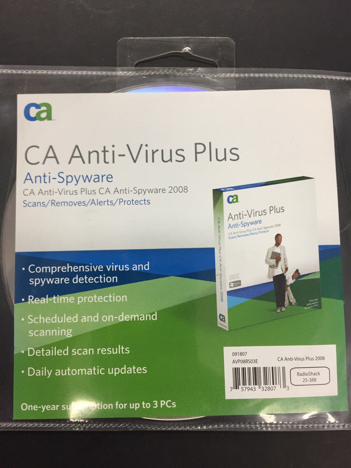 NEW SEALED Computer Associates CA Anti-Virus Plus Anti-Spyware 2008 1 Yr 3 PCs