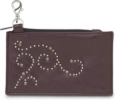 Brown Leather Women's Wallet Coin Purse Credit Card ID Holder Swirl Stud Design