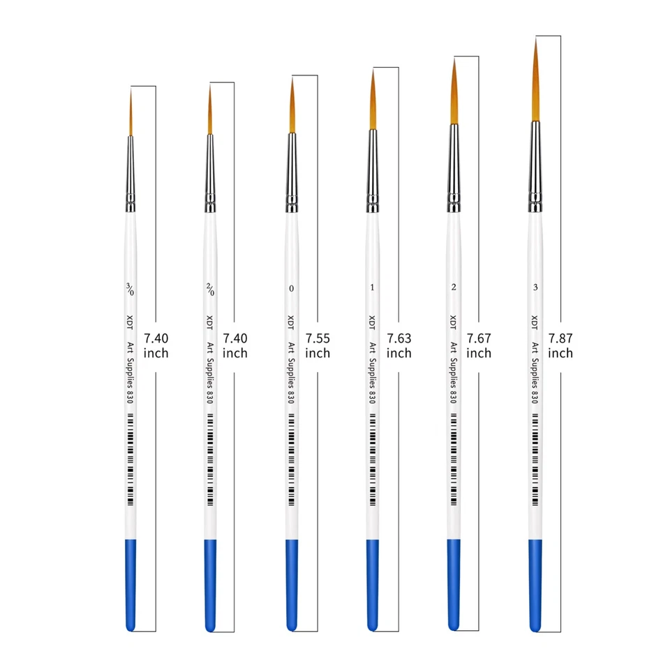 XDT#830 Ex-Long Tip Rigger Art Brush 6Pc #000#00#0#1#2#3 Acrylic Oil Watercolor - Image 3 of 4