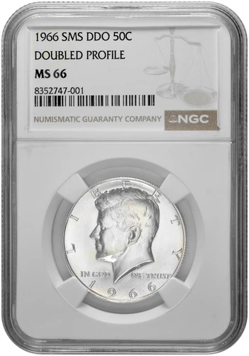 1966 SMS DDO 50c Kennedy Half Dollar Doubled Profile NGC MS 66