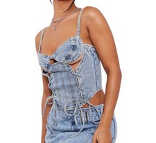 Denim Women Lace Up Cutout Corset Jean Top Size 00 New