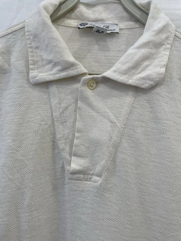 Camisa Polo H78# Loro Piana 100% Lino XL Crema Blanco Hecho en Italia Manga Corta Foto 4 de 4