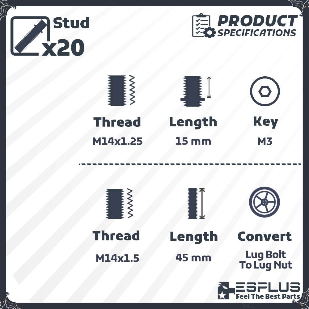[20]M14x1.25 to M14x1.5 Wheel Stud + Lug Nut Combo Fit BMW Mini Rolls-Royce