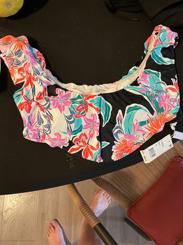 NWT Trina Turk Size 10 Ruffled Bandeau Bikini Top Multicolor Tropical Floral