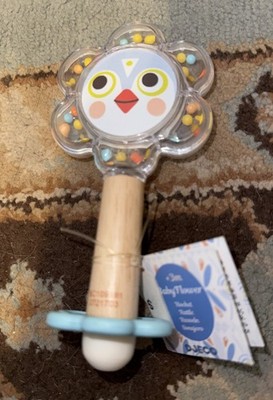 DJECO Baby FLOWER RATTLE   Wooden Handle   NWTClear Bead Sensory Shaker Toy 3m+
