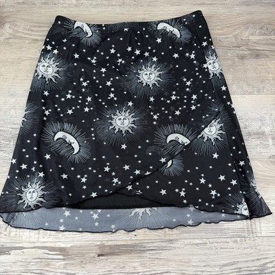 ROMWE Sun Moon Stars Print Black Skirt Size Large - Celestial