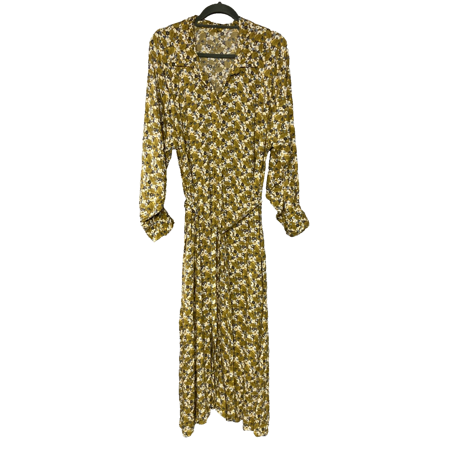 Next Shirt Dress Womens UK 22 Mustard Yellow Ditsy Floral Maxi Lightweight