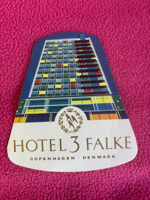 HOTEL 3 FALKE vintage TRAVEL DECAL sticker LUGGAGE baggage COPENHAGEN DENMARK