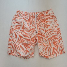 ONIA Swim Trunks Mens Small Charles Orange White Hawaiian Tropical Leaves 7"