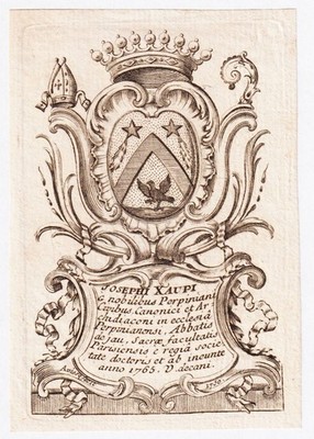 Exlibris Joseph Xaupi Roussillon Elne Paris Blason Bookplate Gravure 1765