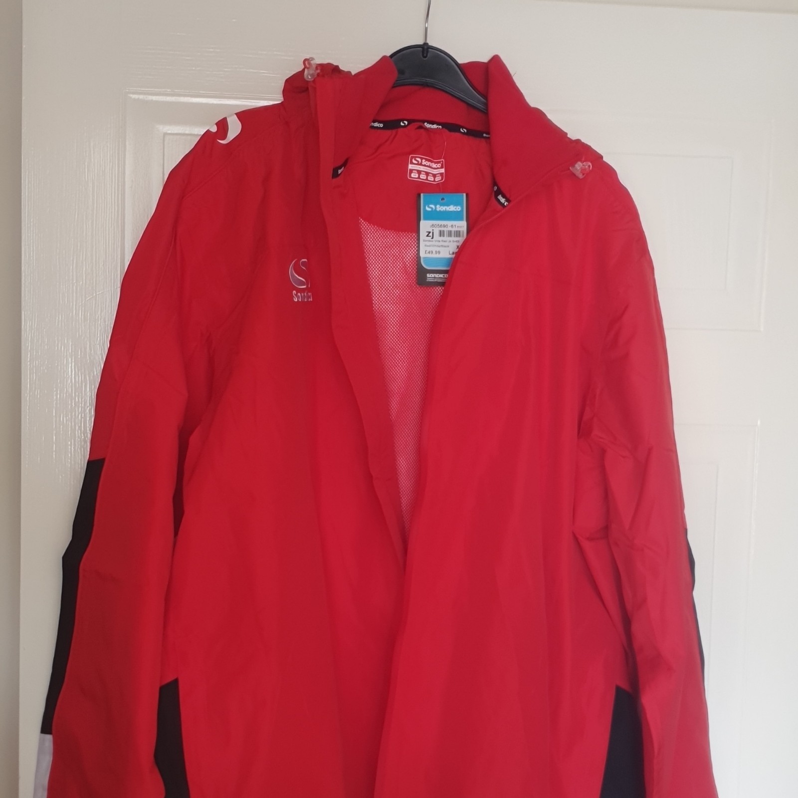 Sondico Men's 2XL Red Black White Polyester Hooded Windbreaker Jacket Zip Logo image 2