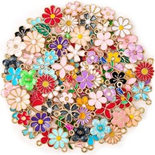 100Pcs 50 Pairs Flower Charms for Jewelry Making, Wholesale Assorted Enamel Mixe