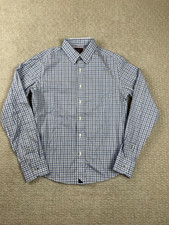 Untuckit Shirt Mens Small Slim Fit Wrinkle Free Blue Plaid Long Sleeve Textured