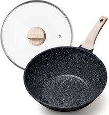 Non Stick Wok with Lid 12''/5.3QT Woks & Stir-fry Pans Nonstick Granite Wok Pan
