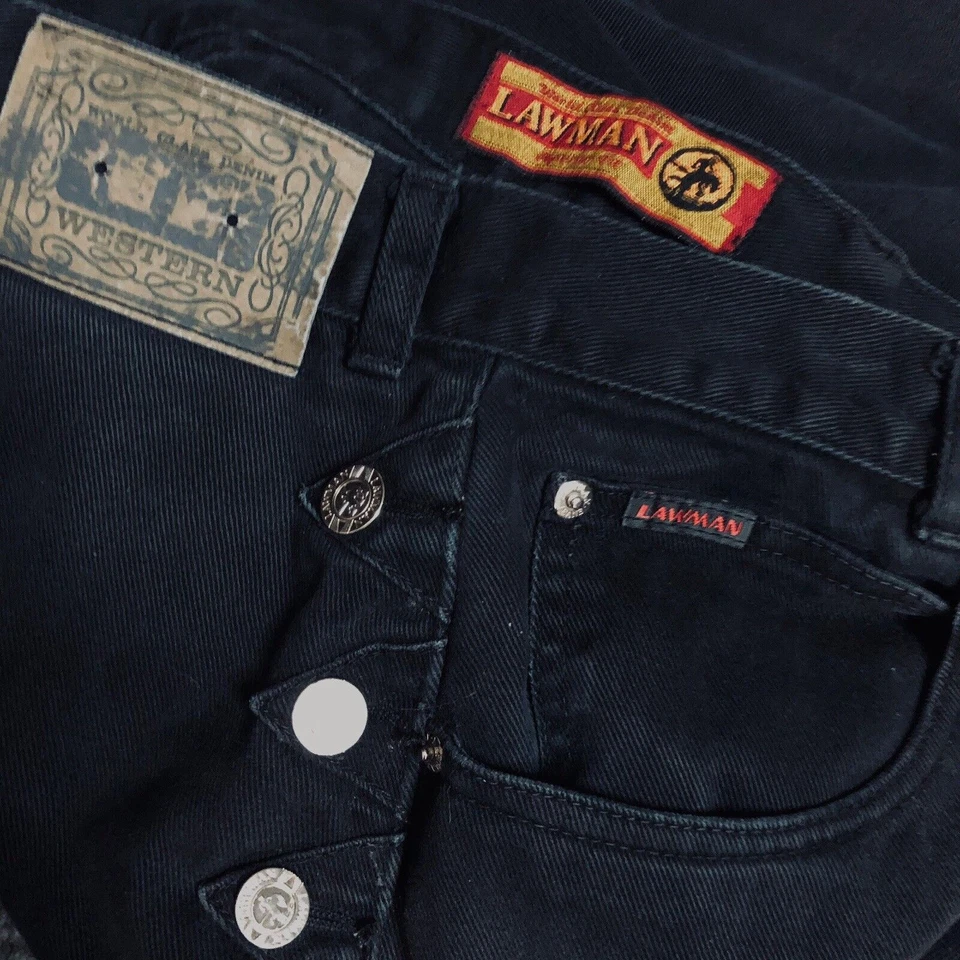 Lawman Black Jeans Womens 7 Western Bare Back 34X33 VTG High Rise Button Sides - Image 2 of 4