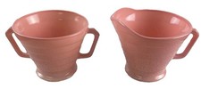 Vintage Hazel Atlas Moderntone Platonite Pink Cream  Sugar Bowl Set 1940's