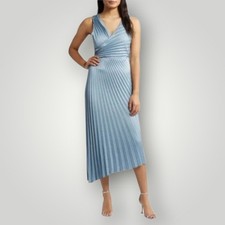Sam Edelman Blue Satin Pleated Maxi Dress 10 New Wedding Formal Midi