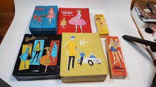 Vintage Barbie Doll Collection, Ken, Midge,Scooter,Skipper,Allen +Cases, Outfits