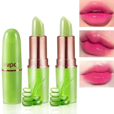 2Pcs Aloe Vera Lip Color Changing Lipstick Lip Balm Set, Green Magic PH Lipst...