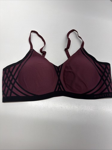 Honeylove Silhouette Wireless Bra Soft Form V-Neck Mesh Maroon Red Size Large