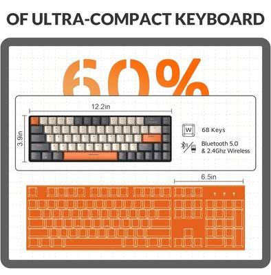 Yindiao K68 60% Kabellose Mechanische Gaming Tastatur, Bluetooth 