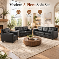 Black Faux Leather Living Room Loveseat