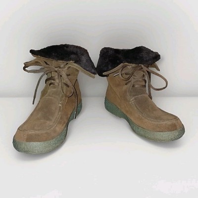 Cougar Cricket Boots 9M Brown Suede Fur-Lined Lace-Up Ankle Winter Bootie Hippie