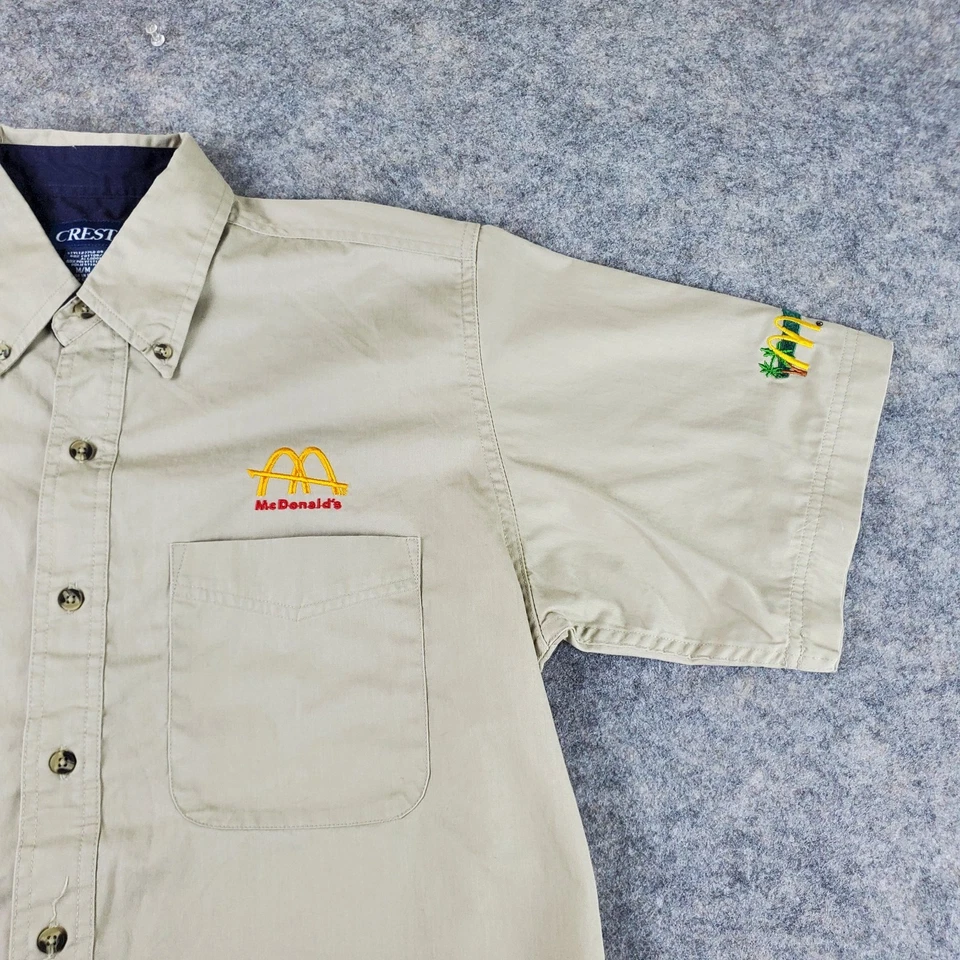Mcdonalds Employee Button Up Shirt Mens Medium Beige Collared Short Sleeve Logo - Image 4 of 4