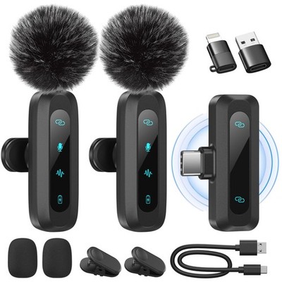 Wireless Lavalier Microphone Kit, Compatible with Smartphones, PCs, Noise Red...