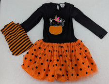 Halloween Counting Daisies Orange  Black Outfit Dress Leggings Set Size 8 Girls