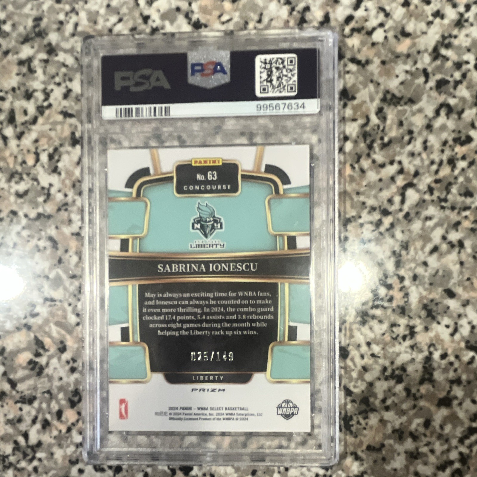 2024 Panini Select WNBA Sabrina Ionescu Concourse Red Prizm #63 /149 PSA 10 view 2