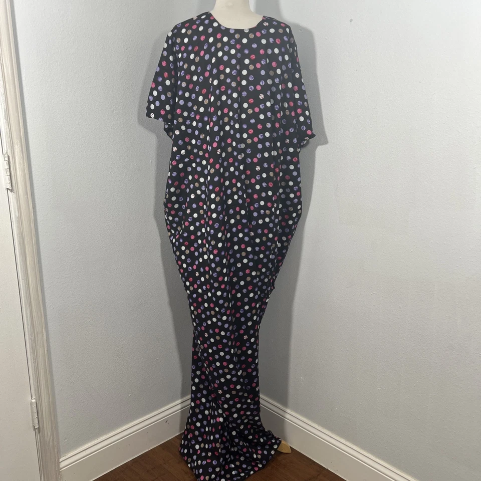 Handmade Kaftan Maxi Dress Womens OS Polka Dot Rayon Caftan Kimono Beachy - Image 3 of 4