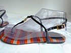 Tory Burch Navy Patent leather Emmy T-STRAP LOGO Thong FLAT SANDALS SHOES sz 7.5 — photo 5