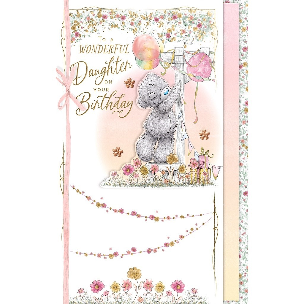 Birthday Card DAUGHTER. LARGE Luxury Cute Tatty Teddy three-page Greeting Card.