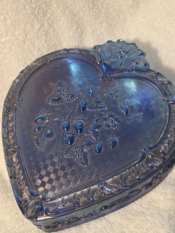 Fenton Iridescent Heart Shaped Glass Box W/ Lid