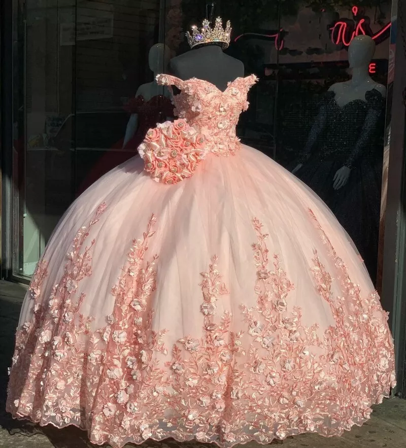 Pink Quinceanera Dresses Ball Gown Lace Appliques Beading Sweet 16 Dress  Party