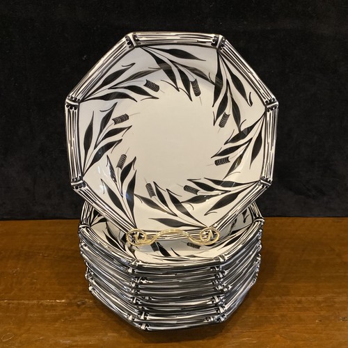 Piatto Insalata Tiffany & Co Este Ceremiche Nero Bamboo Erbe Palustri 8 3/4 - Foto 3 di 7