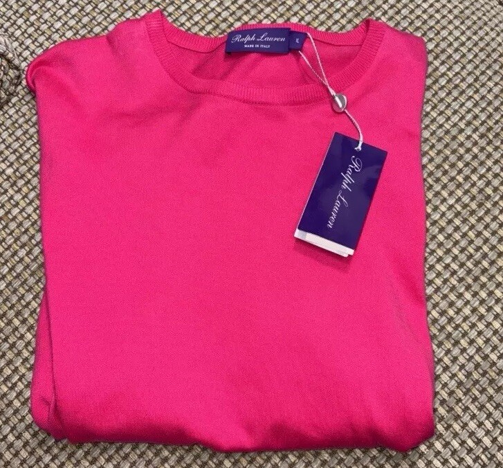 $695 Ralph Lauren Polo Purple Label Cotton Crewneck Sweater Pink Men's Size S image 3