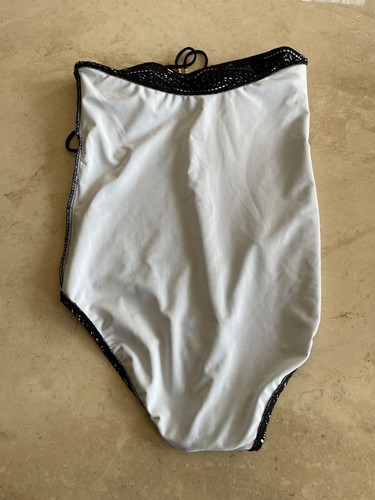Ralph Lauren Chaps costume da bagno all'uncinetto donna 14 fascia nera con occhielli 1 pezzo boho - Foto 7 di 8