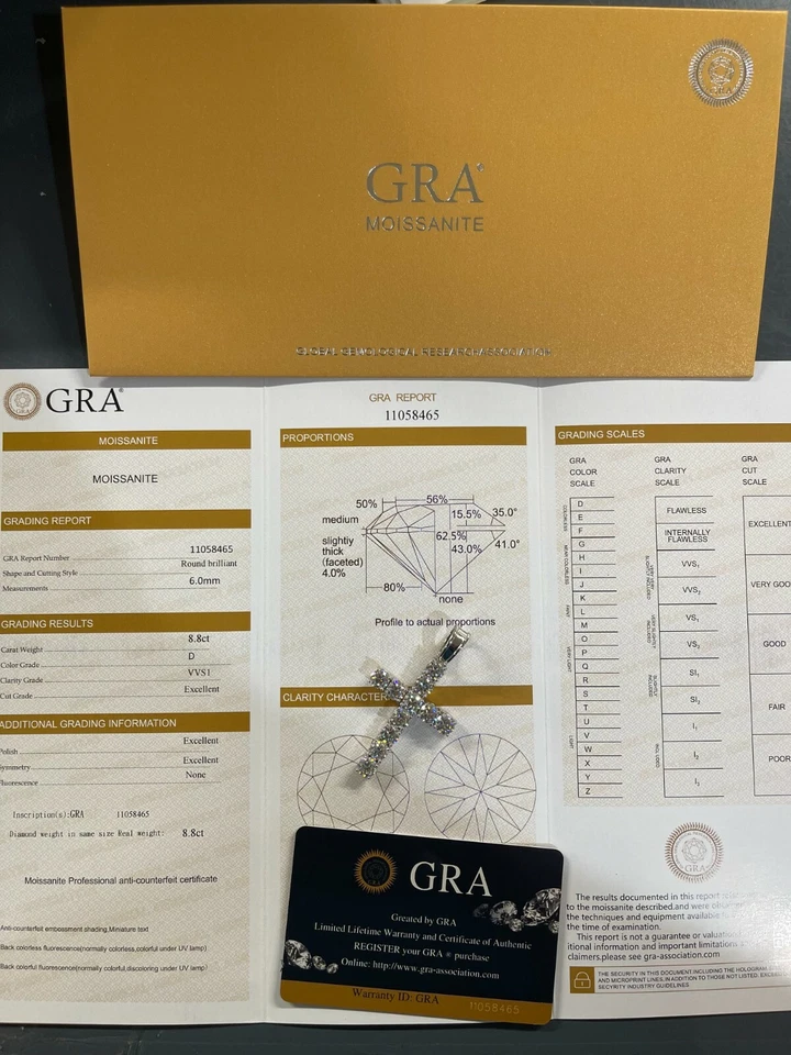 Collar MOISSANITA Colgante Cruz Helado Plata 925 Real Pasa Prueba Hip Hop GRA Foto 2 de 4